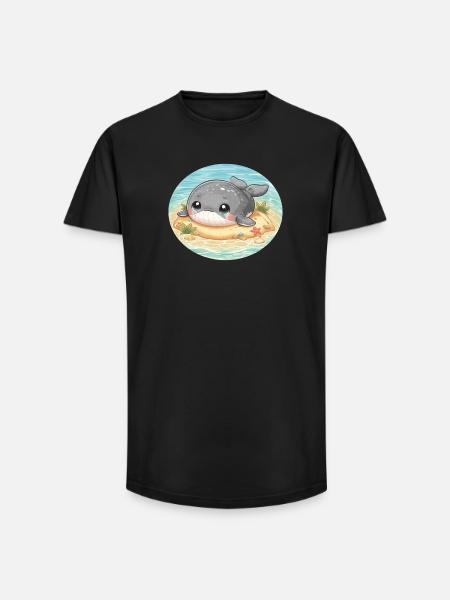 Wal auf Sandbank im Meer - Long Fit Männer T-Shirt - Schwarz