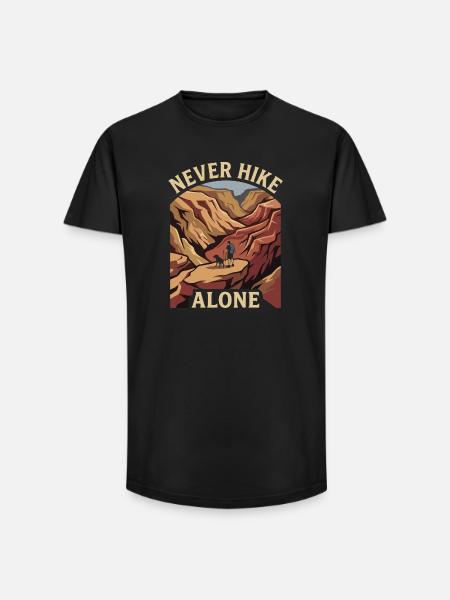Mountains - Never Hike Alone - Long Fit Men's T-Shirt - black