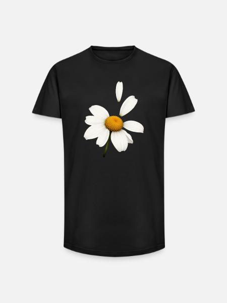 Margerite mit fliegenden Blütenblättern Design - Long Fit Männer T-Shirt - Schwarz