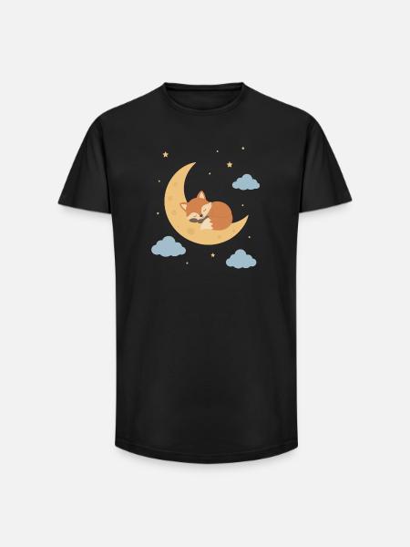 Cute fox sleeping on the moon - Long Fit Men's T-Shirt - black