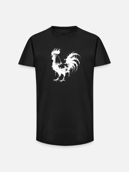 Abstract Rooster White Ink Splatter - Long Fit Men's T-Shirt - black