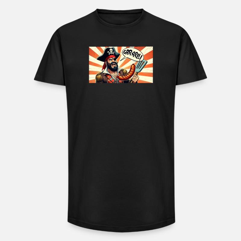 Pirat mit Wurstgrill - Long Fit Männer T-Shirt - Schwarz