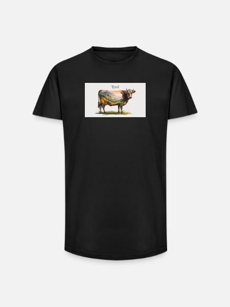 Tyrol Kuh mit Bergpanorama - Long Fit Männer T-Shirt - Schwarz