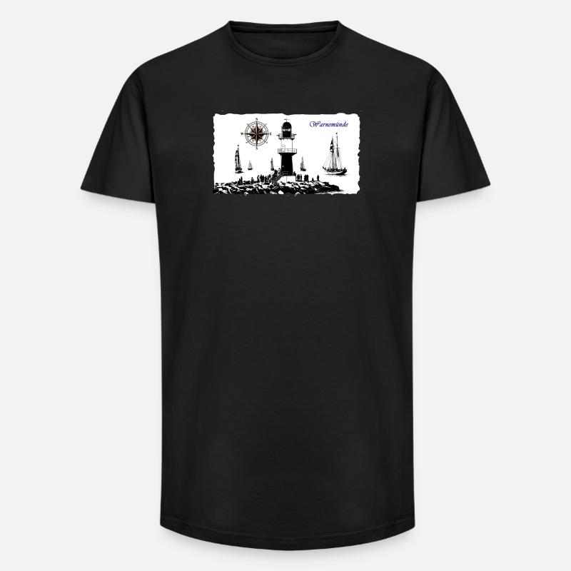 Warnemünde Leuchtturm Kompass Edition - Long Fit Männer T-Shirt - Schwarz