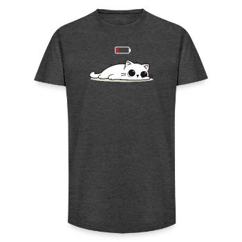 Battery Low – Cute Cat in Social Battery Mode - Long Fit Men's T-Shirt - charcoal grey - Front - AI Model Male 185 light (185cm)