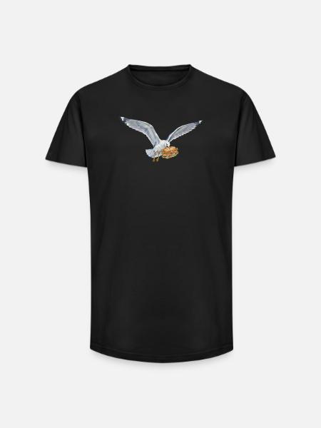 Funny Seagull Steals Fish Rolls Beach - Long Fit Men's T-Shirt - black