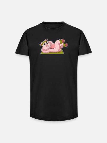 Pig Abdominal Workout Bodybuilding - Long Fit Men's T-Shirt - black