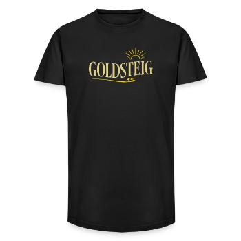 Goldsteig Typografie Wanderpfad - Long Fit Männer T-Shirt - Schwarz - Vorne - AI Model Male 185 light (185cm)