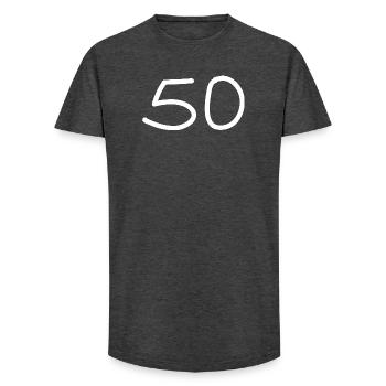 50e anniversaire cinquante numéro blanc - T-shirt coupe longue homme - charbon - Devant - AI Model Male 185 light (185cm)