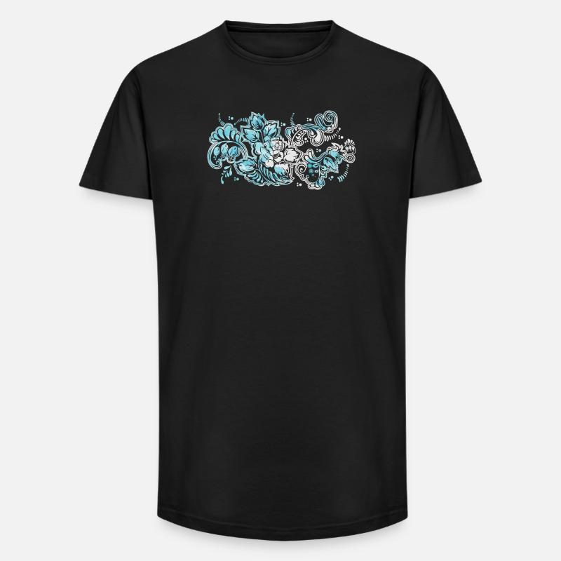 Blauer Blumen-Muster - Long Fit Männer T-Shirt - Schwarz