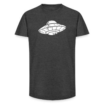 UFO Spaceship Grunge Vintage Vector - Long Fit Men's T-Shirt - charcoal grey - Front - AI Model Male 185 light (185cm)