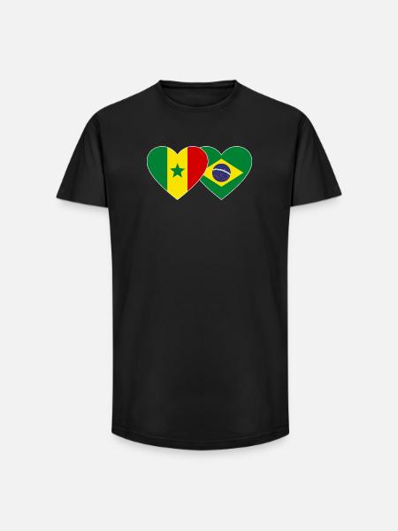 Senegal Brazil Flag Hands Heart Shape - Long Fit Men's T-Shirt - black