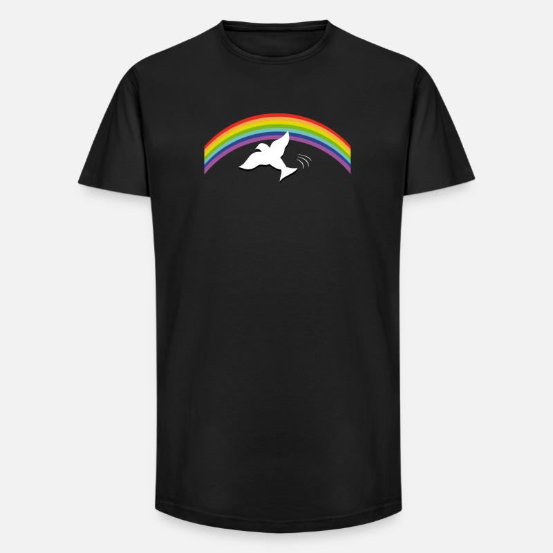 RAINBOW Regenbogen with peace dove - Long Fit Männer T-Shirt - Schwarz