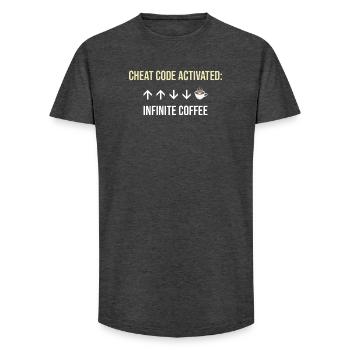 Infinite Coffee Active Cheat Code - Long Fit Men's T-Shirt - charcoal grey - Front - AI Model Male 185 light (185cm)