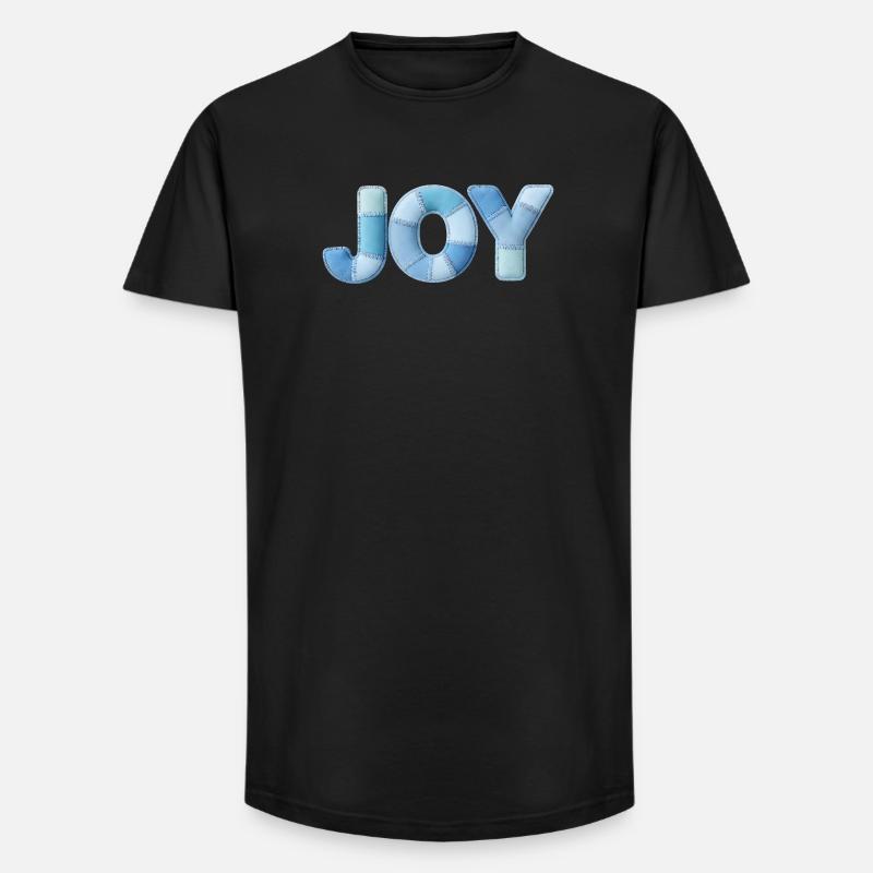 Blue Patchwork Joy Lettering - Long Fit Men's T-Shirt - black
