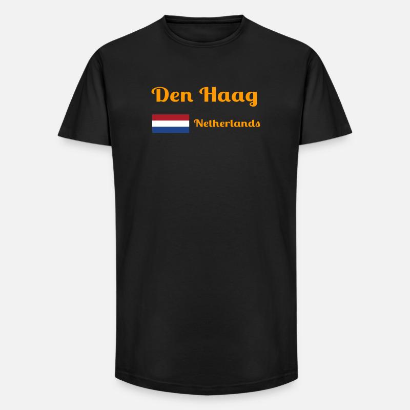 Den La Haye, Pays-Bas - Imprimés élégants - T-shirt coupe longue homme - noir