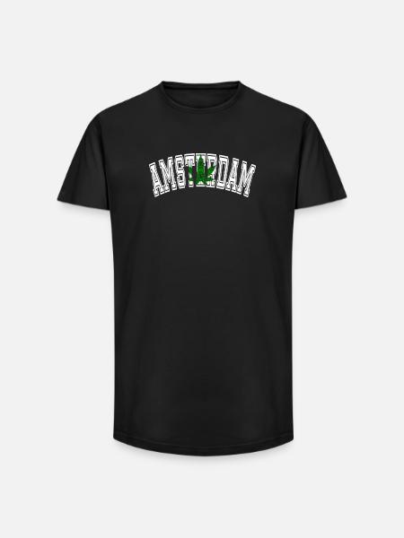 Amsterdam design with cannabis leaf - Long Fit Men's T-Shirt - black