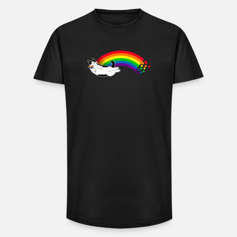 Regenbogen-Katze - Long Fit Männer T-Shirt - Schwarz