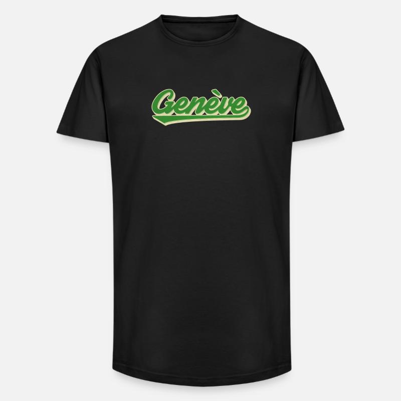 Genève Grün Retro Script - Long Fit Männer T-Shirt - Schwarz