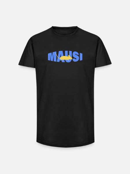 MAUSI - Long Fit Männer T-Shirt - Schwarz