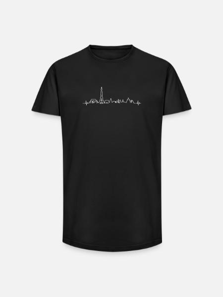 Herzschlag Paris Capitale Monument Silhouette - T-shirt coupe longue homme - noir