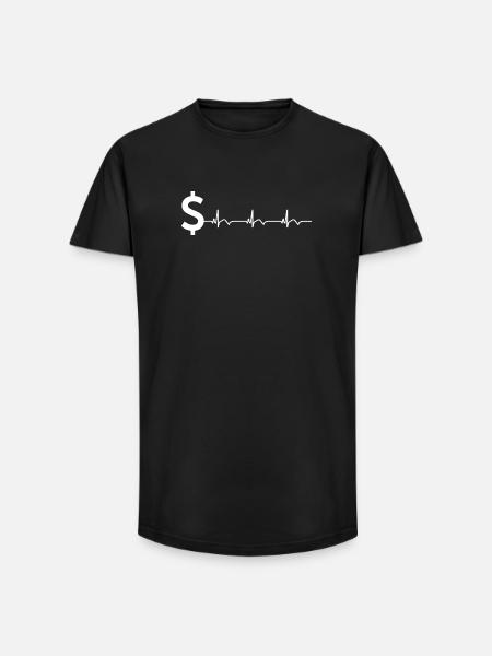Dollar Sign $ ECG Heartbeat - Long Fit Men's T-Shirt - black