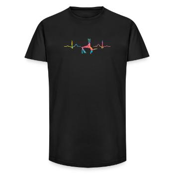 Écharpe verticale Battement de cœur Acrobaties aériennes Soie aérienne - T-shirt coupe longue homme - noir - Devant - AI Model Male 185 light (185cm)
