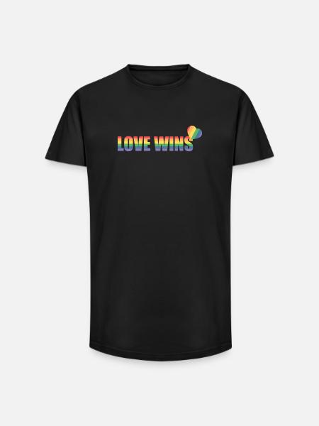 Bunter Regenbogen Herz mit Liebesbotschaft - Long Fit Männer T-Shirt - Schwarz
