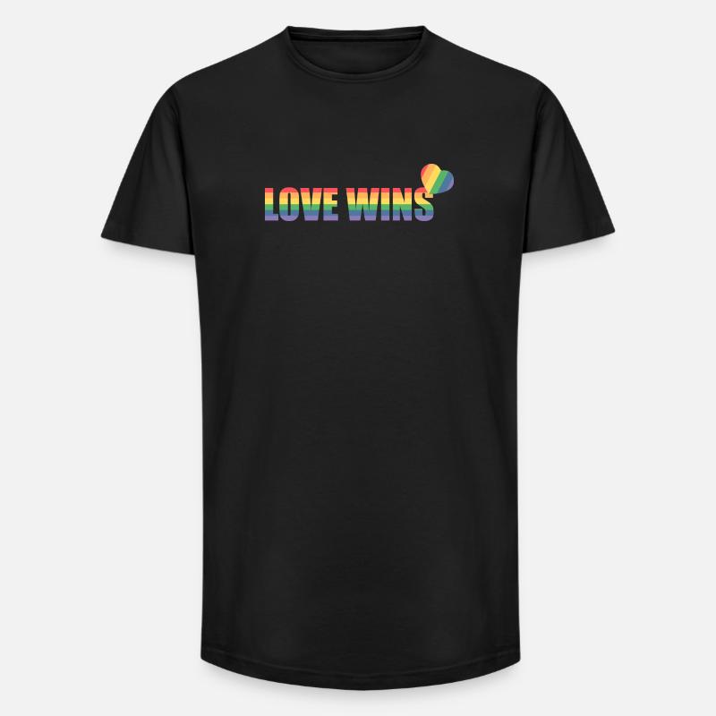 Bunter Regenbogen Herz mit Liebesbotschaft - Long Fit Männer T-Shirt - Schwarz