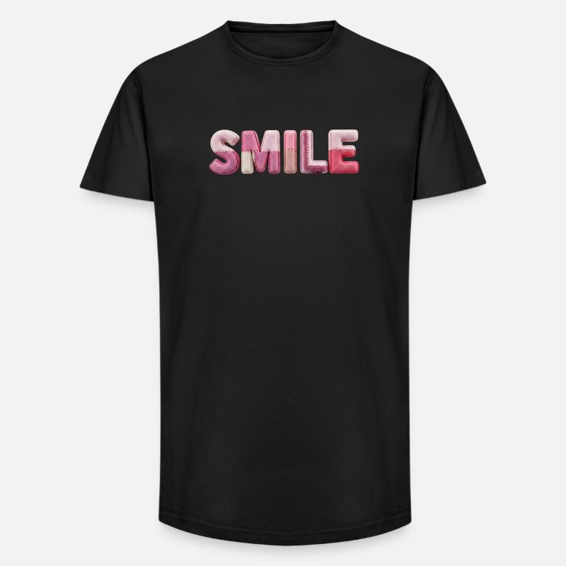 Plüsch Smile Schriftzug Patchwork Trend - Long Fit Männer T-Shirt - Schwarz