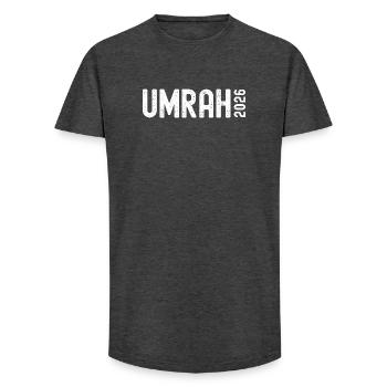UMRAH 2026 Muslim Pilgrimage Family Group Uniform - Long Fit Men's T-Shirt - charcoal grey - Front - AI Model Male 185 light (185cm)
