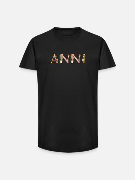 ANNI Name mit Blumen geschmückt - Long Fit Männer T-Shirt - Schwarz