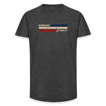 France - Bordeaux - France - Drapeau - Rayures - T-shirt coupe longue homme - charbon - Devant - AI Model Male 185 light (185cm)