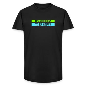 Bonjour sois heureux Motivation positive Dire bonheur - T-shirt coupe longue homme - noir - Devant - AI Model Male 185 light (185cm)