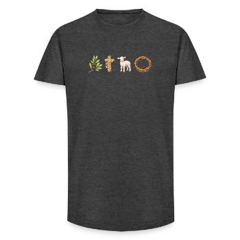 Lamb, Cross and Peace - Long Fit Men's T-Shirt - charcoal grey - Front - AI Model Male 185 light (185cm)
