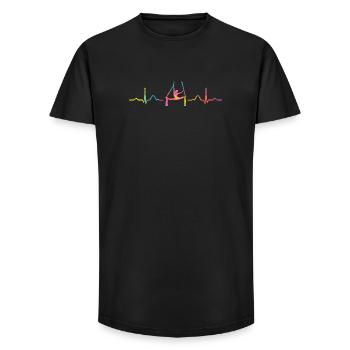 Écharpe verticale Battement de cœur Acrobaties aériennes Soie aérienne - T-shirt coupe longue homme - noir - Devant - AI Model Male 185 light (185cm)