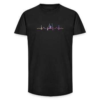 Écharpe verticale Battement de cœur Acrobaties aériennes Soie aérienne - T-shirt coupe longue homme - noir - Devant - AI Model Male 185 light (185cm)