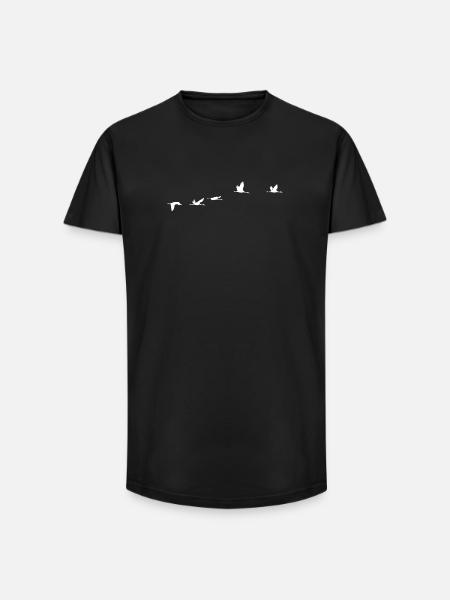 Oiseaux migrateurs blanc grue - T-shirt coupe longue homme - noir