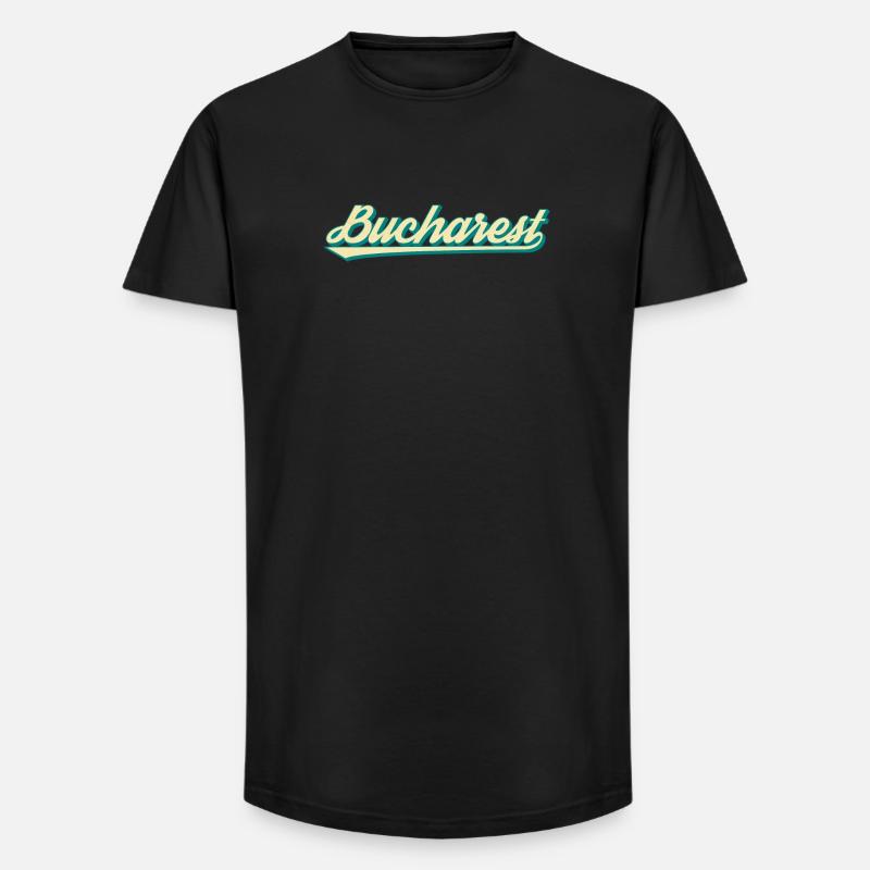 Bucharest Retro Script - Long Fit Men's T-Shirt - black