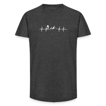 Hiking Heartbeat Mountain Trail Outdoor Pulse - Long Fit Men's T-Shirt - charcoal grey - Front - AI Model Male 185 light (185cm)