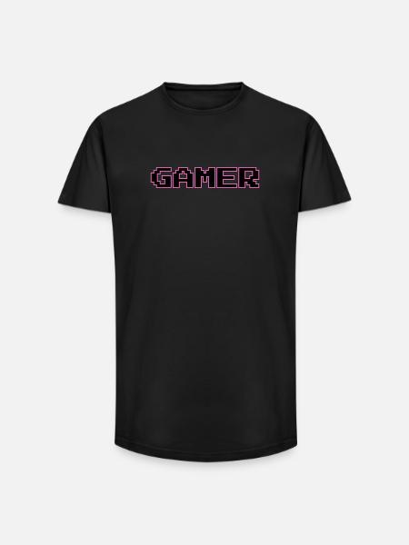Retro Gamer Pixel Text - Long Fit Männer T-Shirt - Schwarz