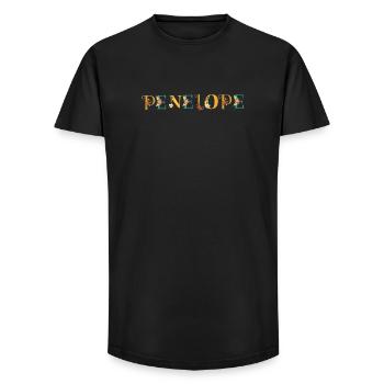 PENELOPE Namenskunst mit gestickten Blumen - Long Fit Männer T-Shirt - Schwarz - Vorne - AI Model Male 185 light (185cm)