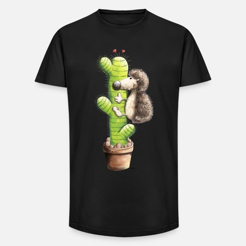 Hérisson et cactus - T-shirt coupe longue homme - noir