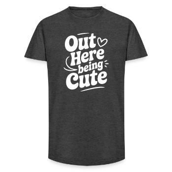 Ici à être mignonne - T-shirt coupe longue homme - charbon - Devant - AI Model Male 185 light (185cm)