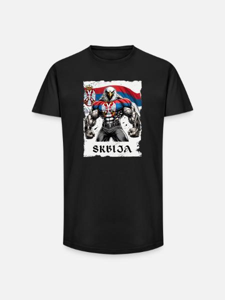Serbia Eagle Bodybuilding Design - Long Fit Men's T-Shirt - black