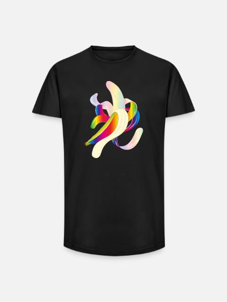 Rainbow Banana – Playful Fruit Motif - Long Fit Men's T-Shirt - black