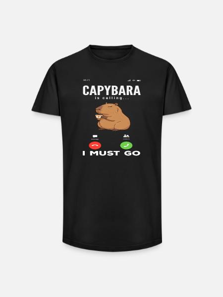 Phone Call Calling Capybaras Cute - Long Fit Men's T-Shirt - black