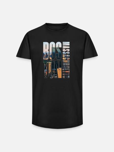 Boston Downtown Skyline Motiv - Long Fit Männer T-Shirt - Schwarz
