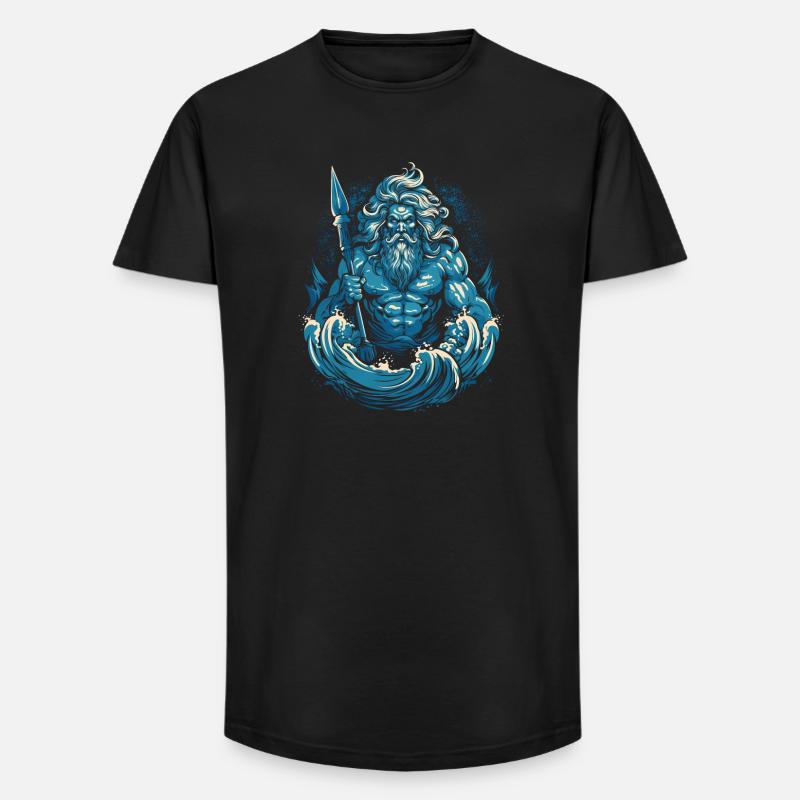 Poseidon - Long Fit Männer T-Shirt - Schwarz