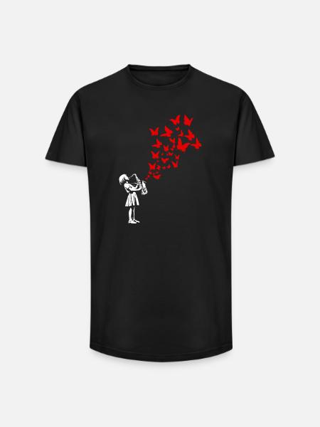 Flicka spelar saxofon i street art-stil - T-shirt herr med lång passform - svart